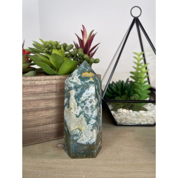 Moss Agate Druzy Tower Polished Stone Crystal - Picture 3 of 10